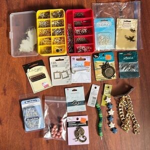 14 items & cases & two cases jewelry making items, beads, clasps, pendants, etc